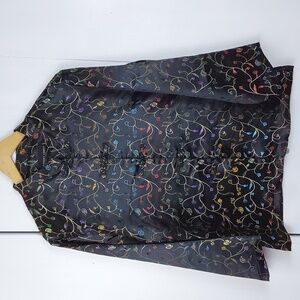 Robert Louis Black Floral Multi Color Silk Asian Blouse/ Coat